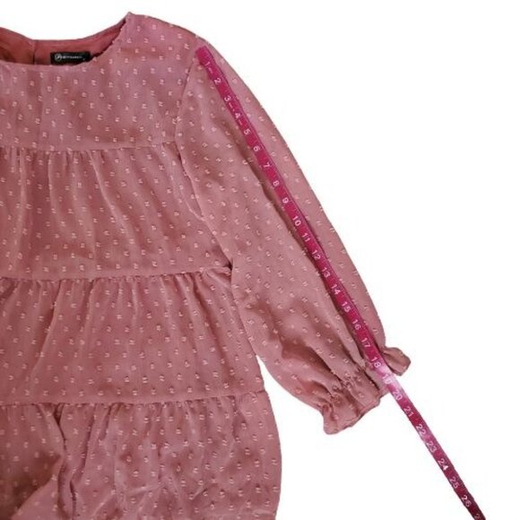 Pretty Garden Women's Swiss Dot Chiffon Ruffled-Sleeve Casual Blouse Pink Medium - Picture 11 of 12